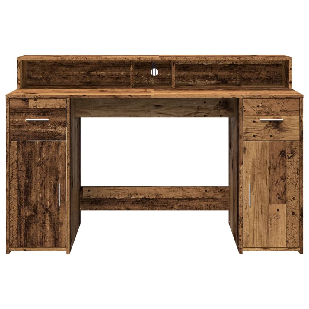 Scrivania con Luci LED Legno Antico 140x55x91 cm in Multistrato - homemem39