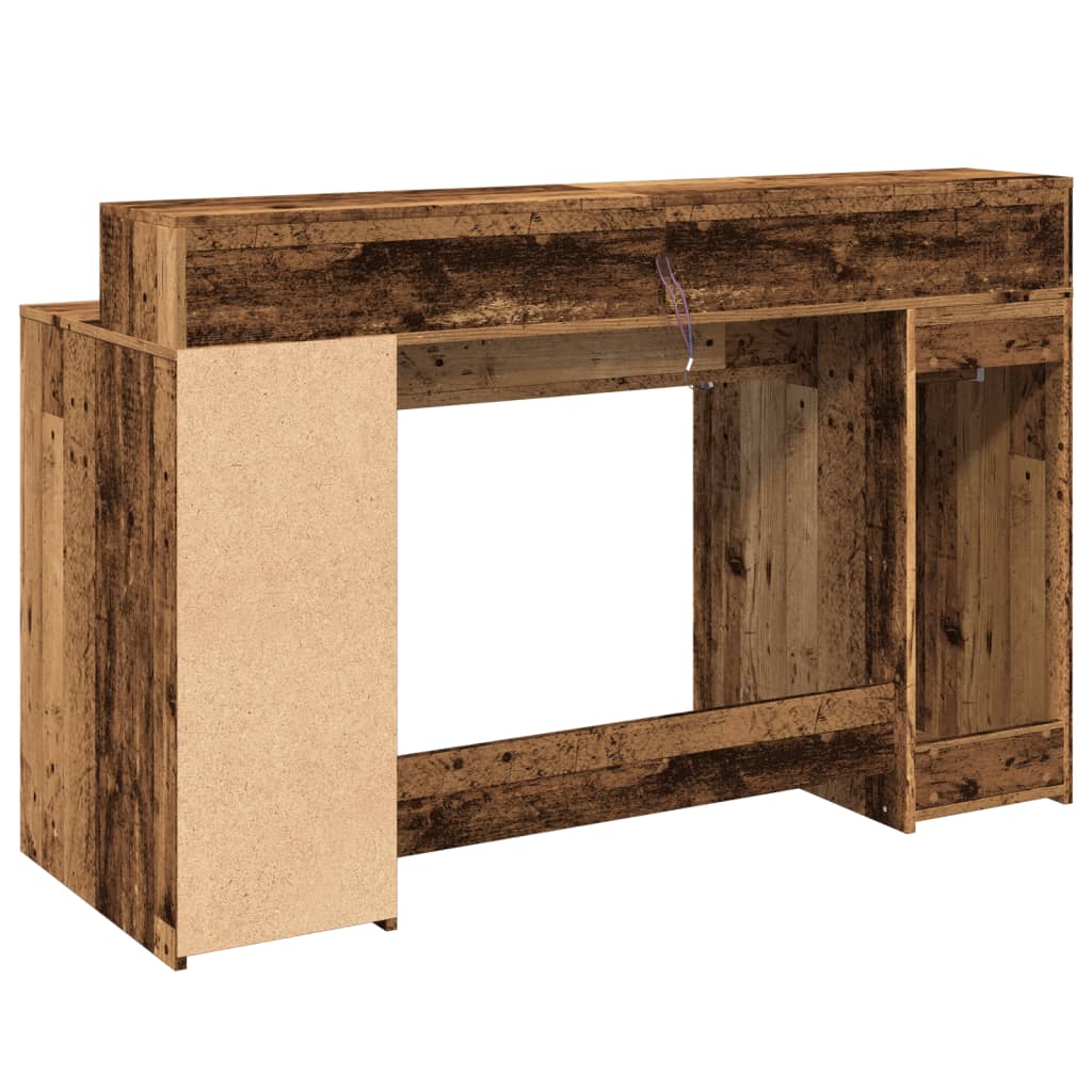 Scrivania con Luci LED Legno Antico 140x55x91 cm in Multistrato - homemem39