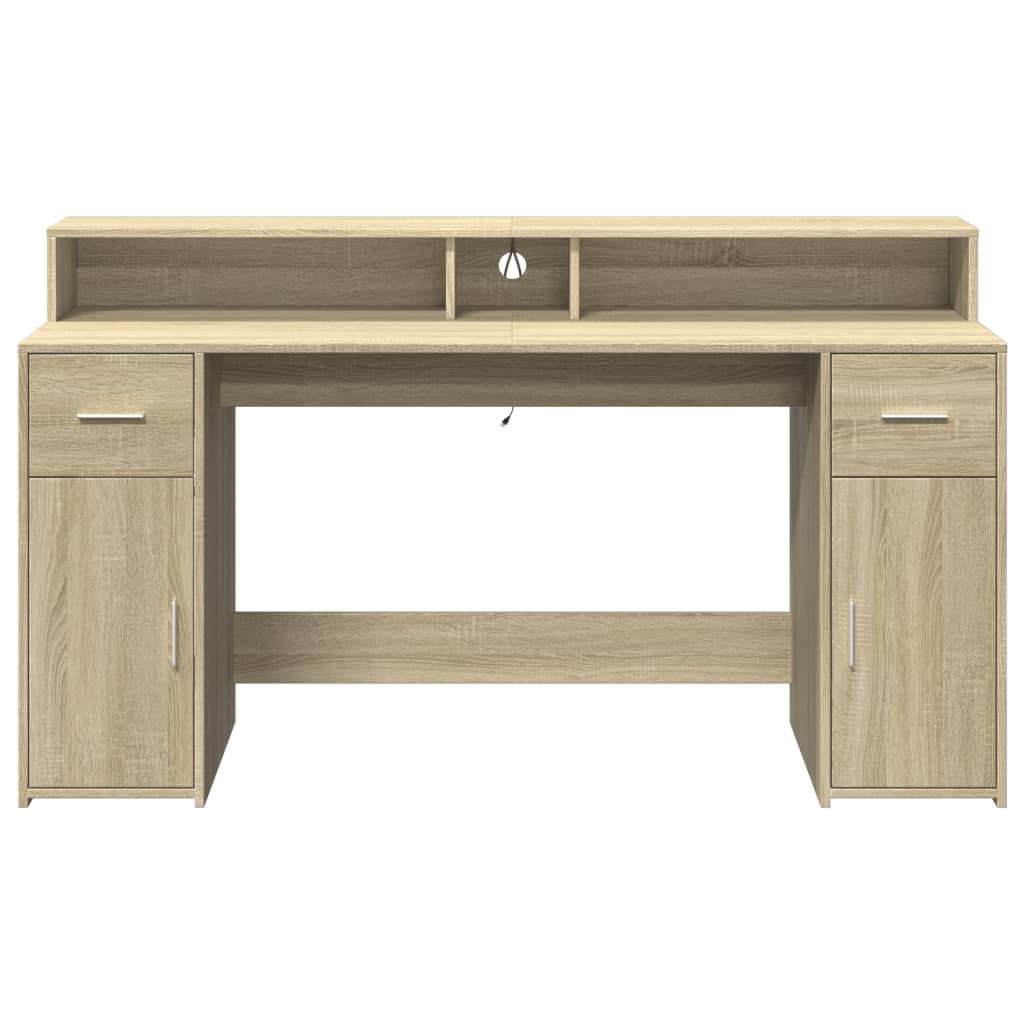 Scrivania con Luci LED Rovere Sonoma 160x55x91cm in Multistrato - homemem39