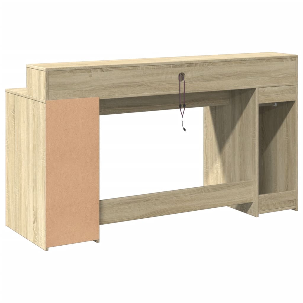 Scrivania con Luci LED Rovere Sonoma 160x55x91cm in Multistrato - homemem39