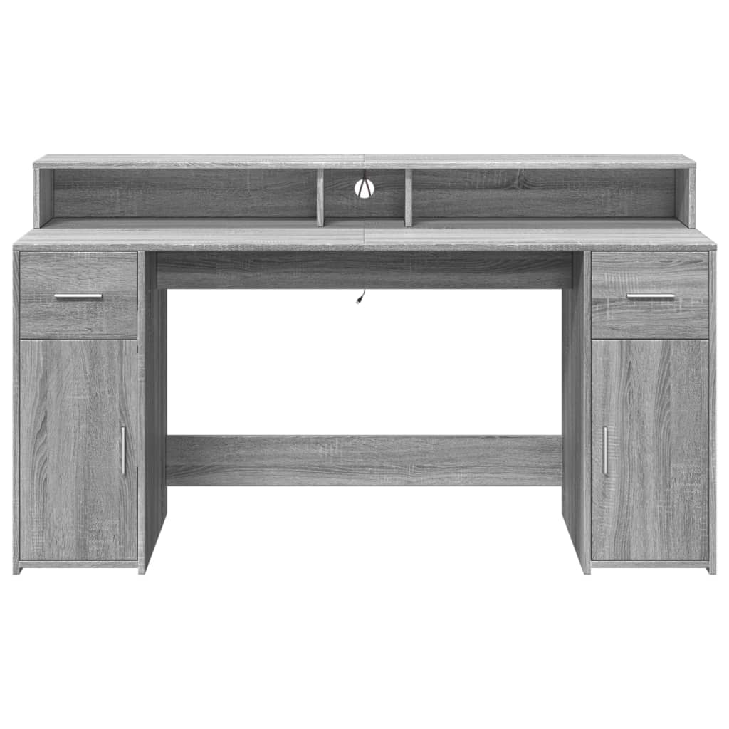Scrivania con Luci LED Grigio Sonoma 160x55x91cm in Multistrato - homemem39