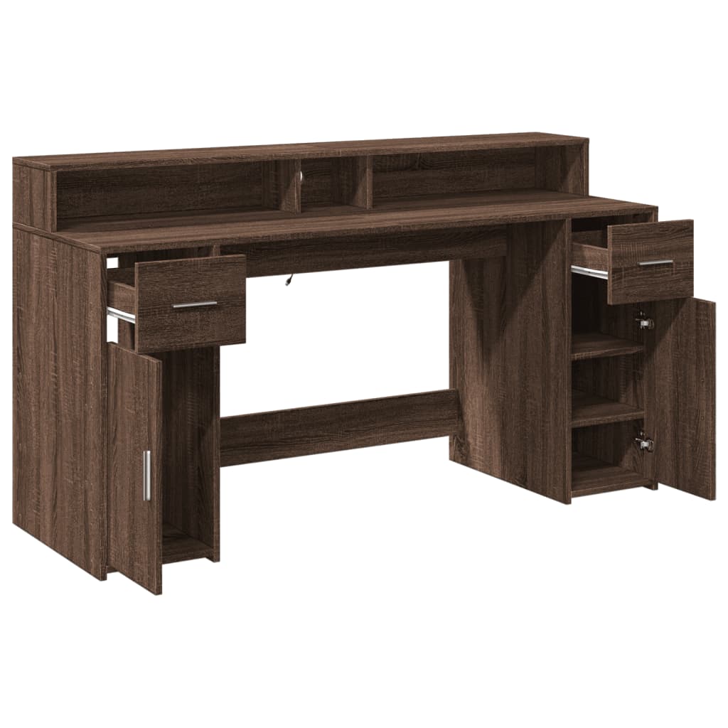 Scrivania con Luci LED Marrone Rovere 160x55x91 cm Multistrato - homemem39