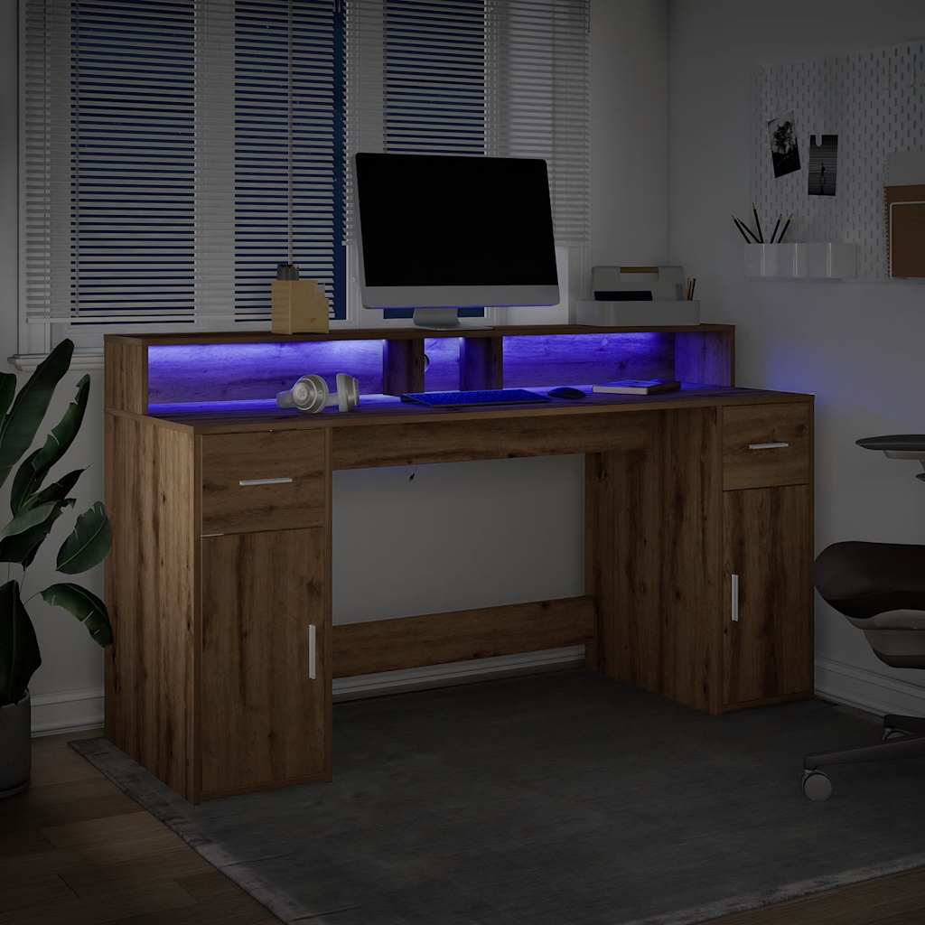 Scrivania con Luci LED Rovere 160x55x91 cm in Legno Multistrato - homemem39