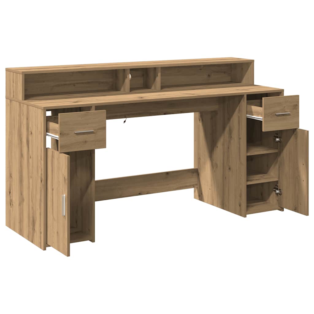 Scrivania con Luci LED Rovere 160x55x91 cm in Legno Multistrato - homemem39
