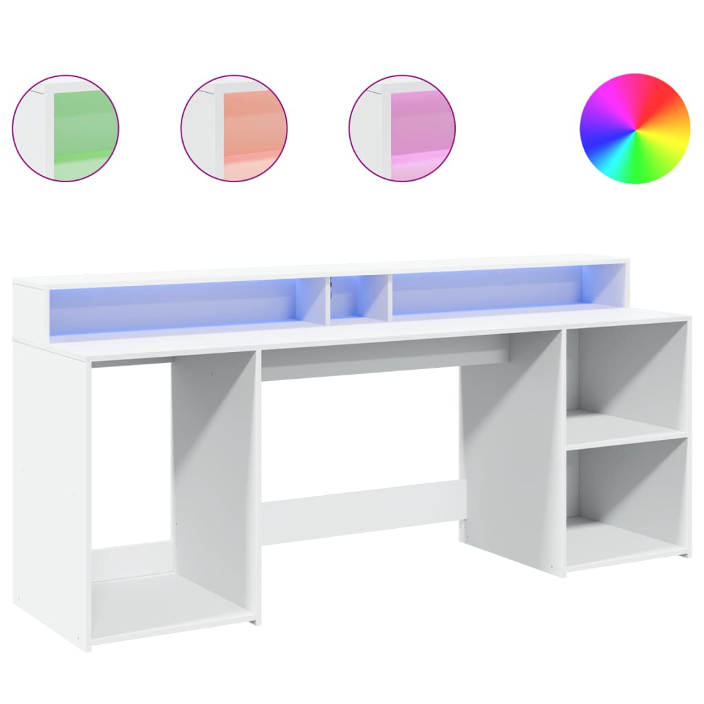 Scrivania con Luci LED Bianca 200x55x91 cm in Truciolato - homemem39