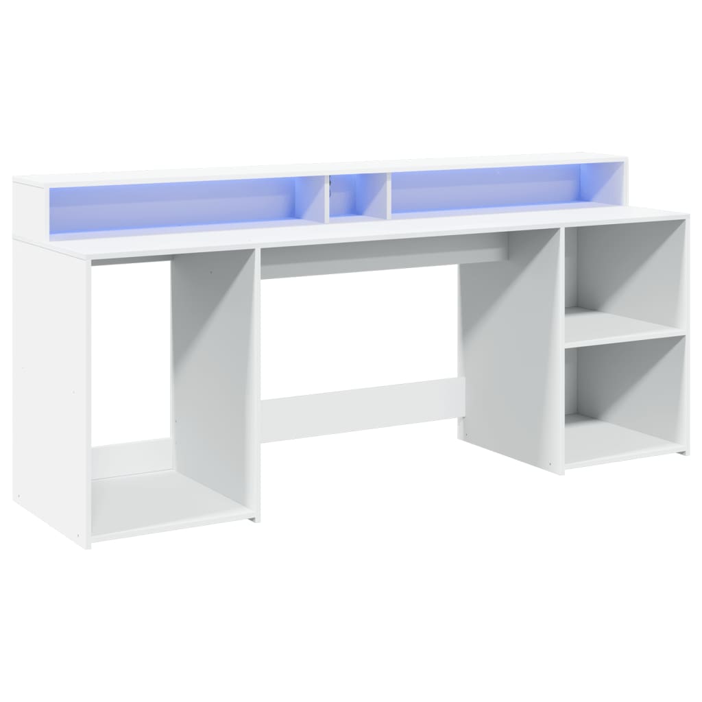 Scrivania con Luci LED Bianca 200x55x91 cm in Truciolato - homemem39