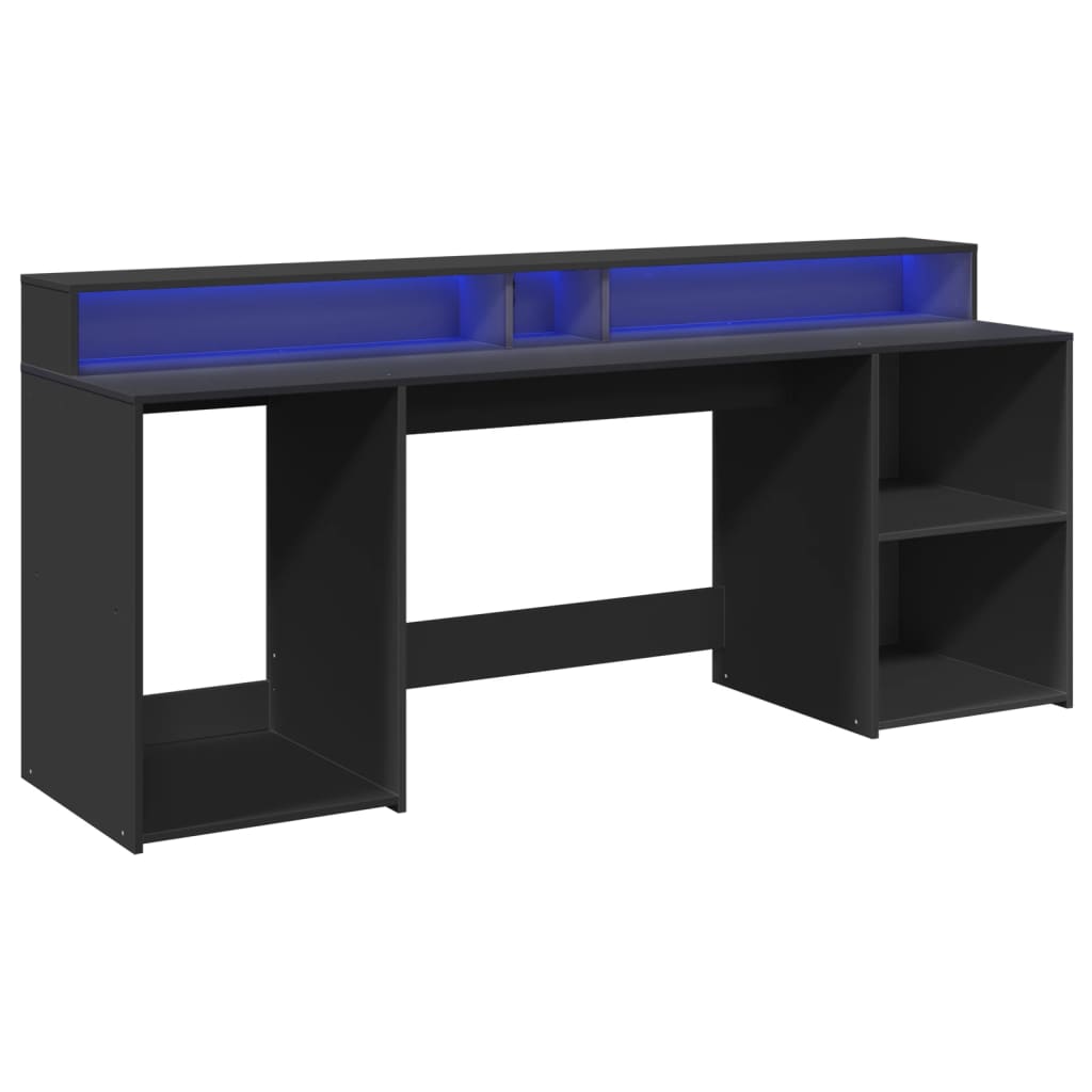 Scrivania con Luci LED Nera 200x55x91 cm in Truciolato - homemem39