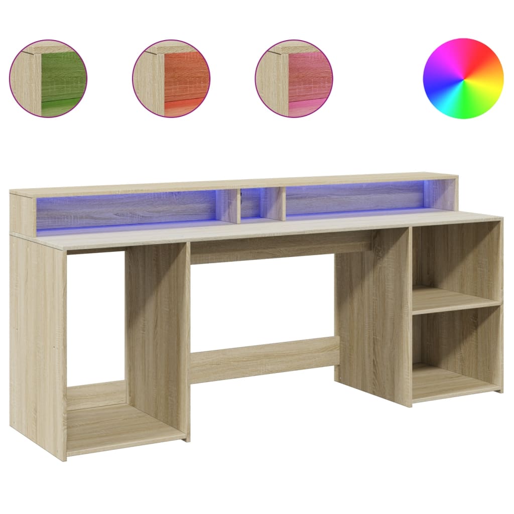 Scrivania con Luci LED Rovere Sonoma 200x55x91cm in Truciolato - homemem39