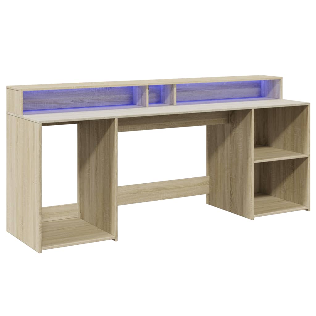 Scrivania con Luci LED Rovere Sonoma 200x55x91cm in Truciolato - homemem39