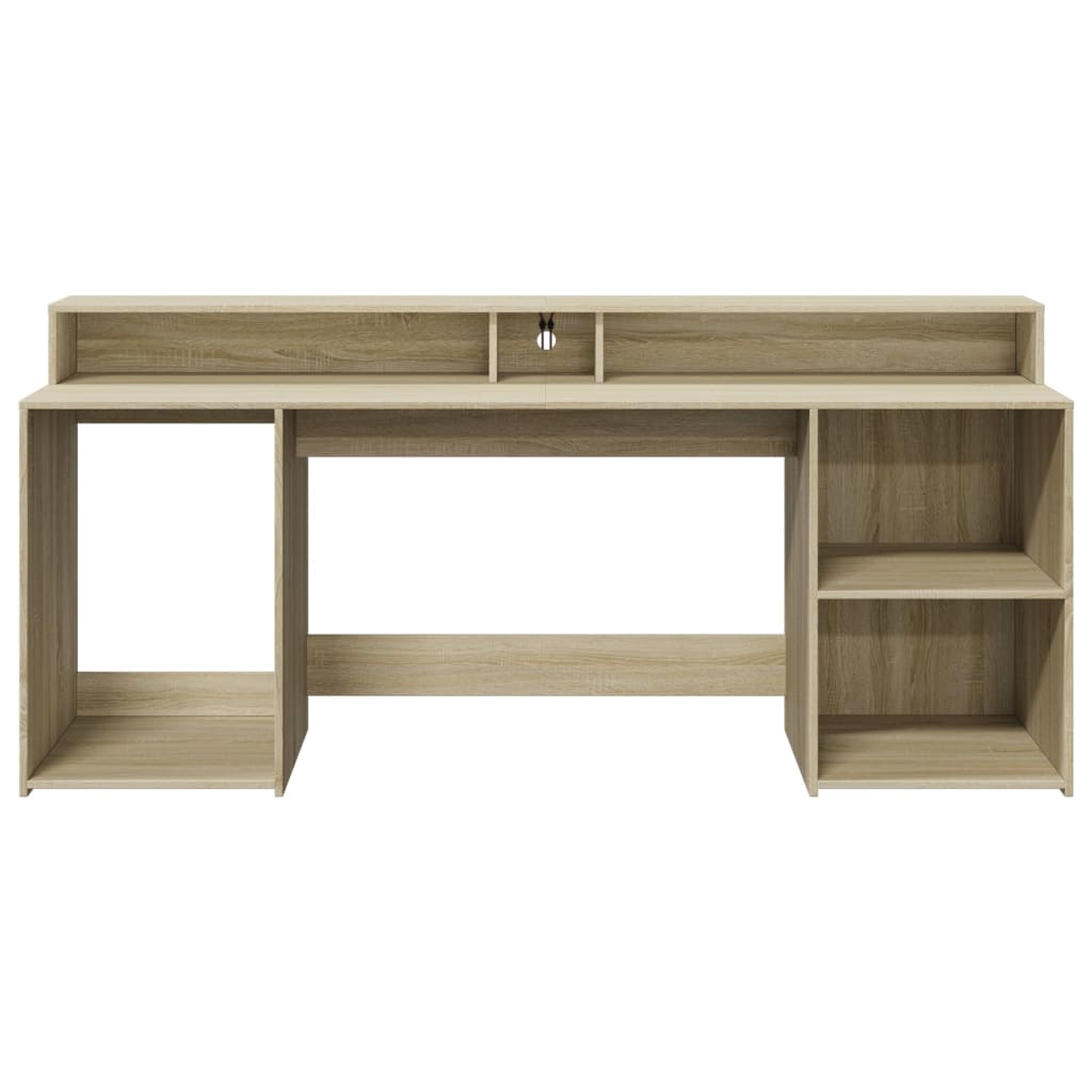 Scrivania con Luci LED Rovere Sonoma 200x55x91cm in Truciolato - homemem39