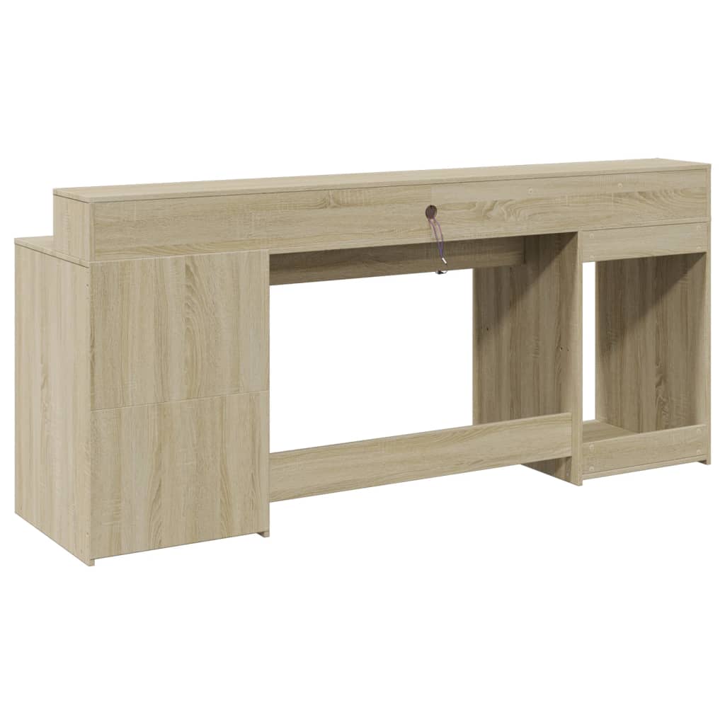 Scrivania con Luci LED Rovere Sonoma 200x55x91cm in Truciolato - homemem39