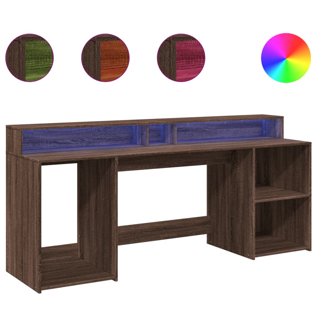 Scrivania con Luci LED Marrone Rovere 200x55x91 cm Truciolato - homemem39