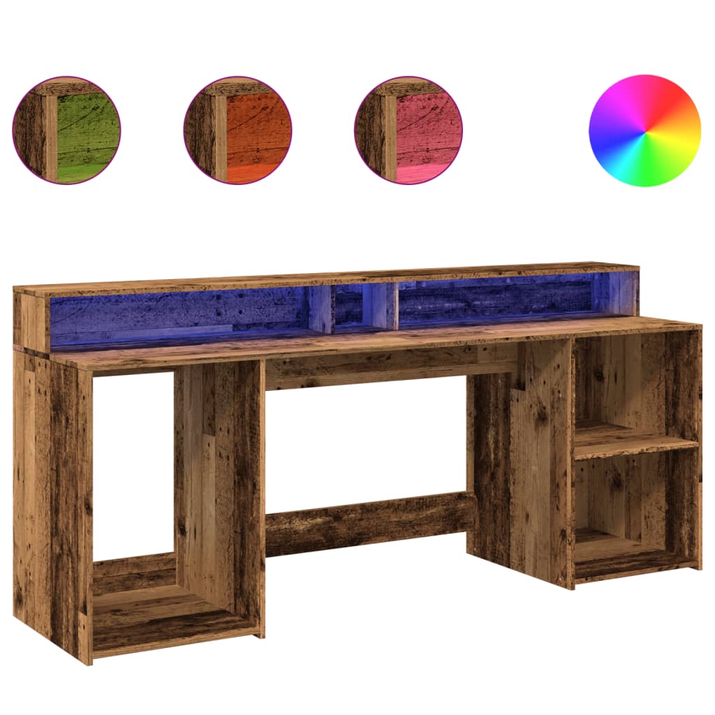 Scrivania con Luci LED Legno Antico 200x55x91 cm in Truciolato - homemem39