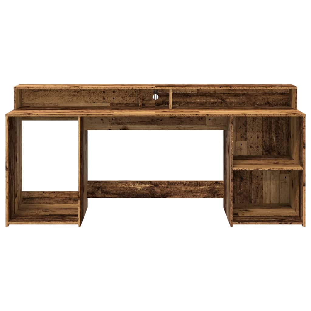 Scrivania con Luci LED Legno Antico 200x55x91 cm in Truciolato - homemem39
