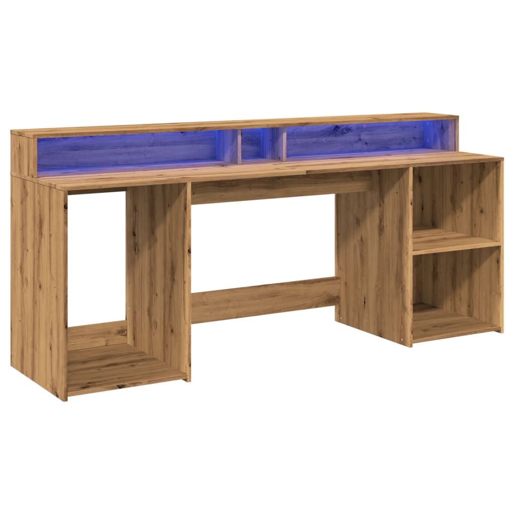 Scrivania con LED Rovere Artigianale 200x55x91 cm in Truciolato - homemem39