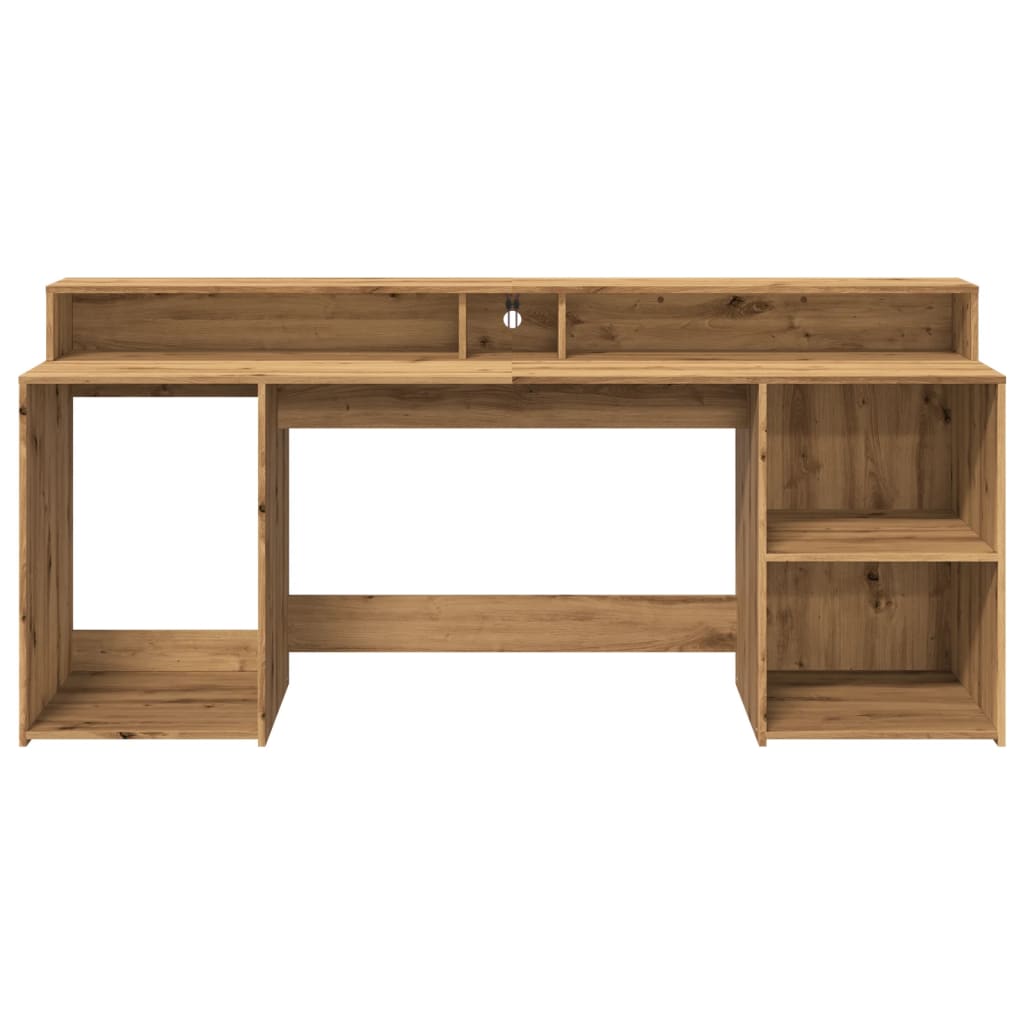 Scrivania con LED Rovere Artigianale 200x55x91 cm in Truciolato - homemem39