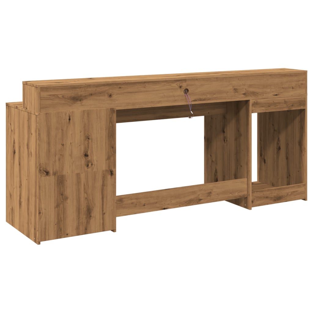 Scrivania con LED Rovere Artigianale 200x55x91 cm in Truciolato - homemem39