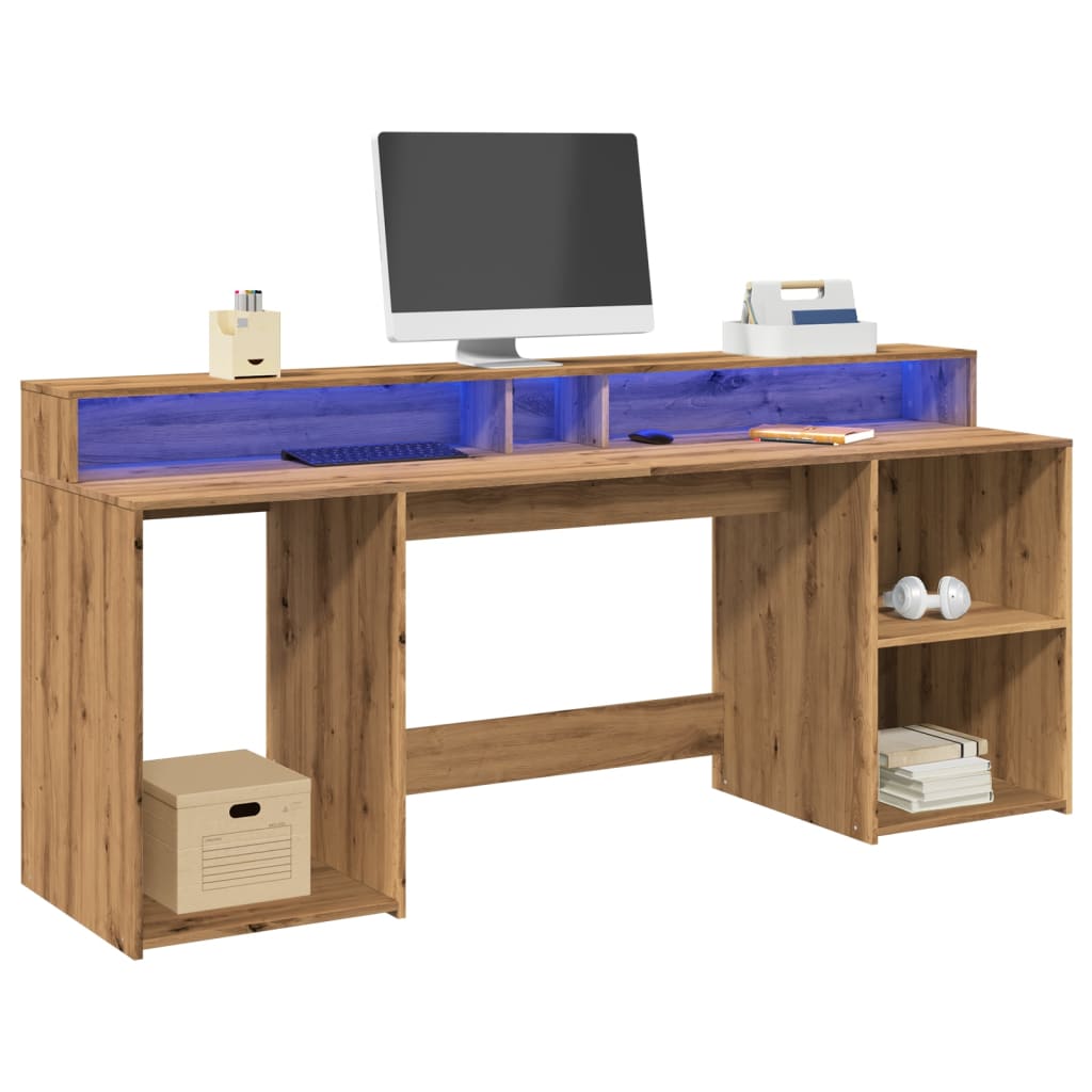 Scrivania con LED Rovere Artigianale 200x55x91 cm in Truciolato - homemem39