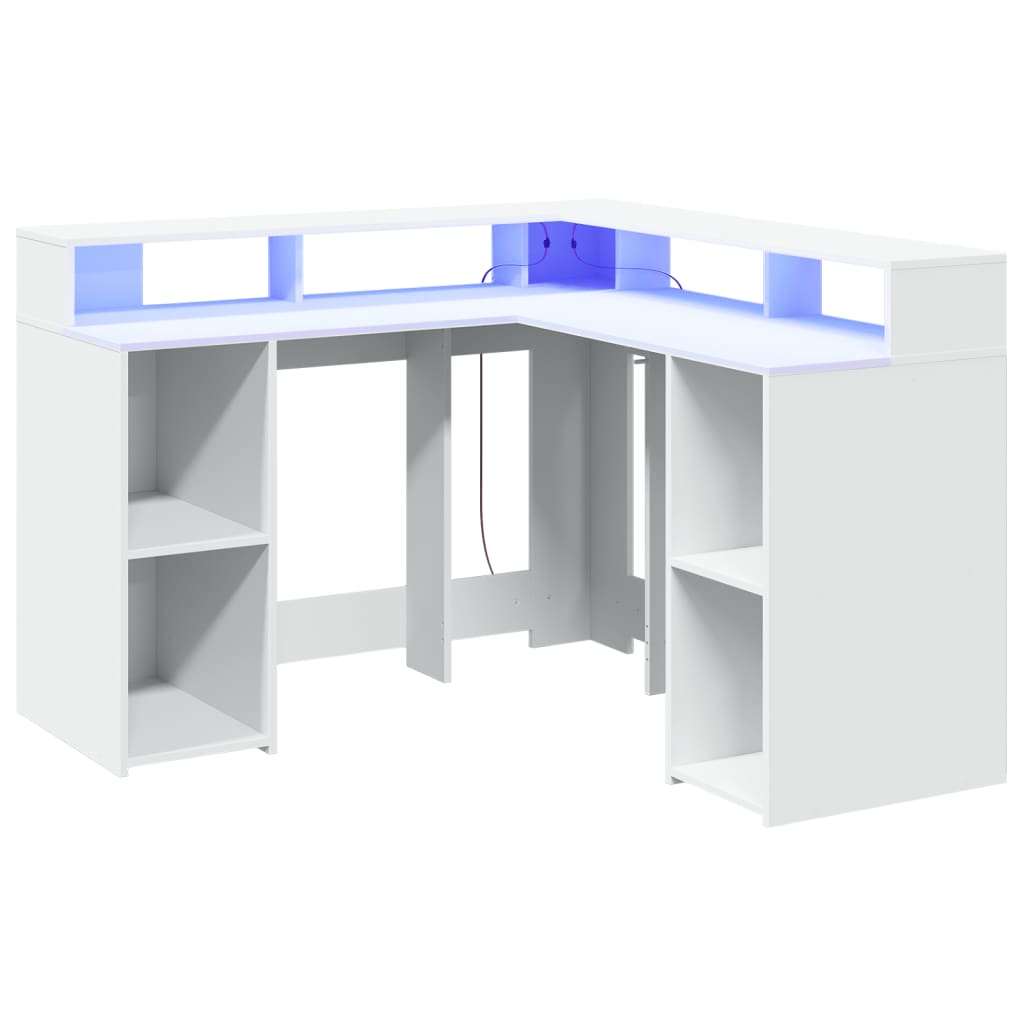 Scrivania con Luci LED Bianca 130x130x91 cm in Truciolato - homemem39