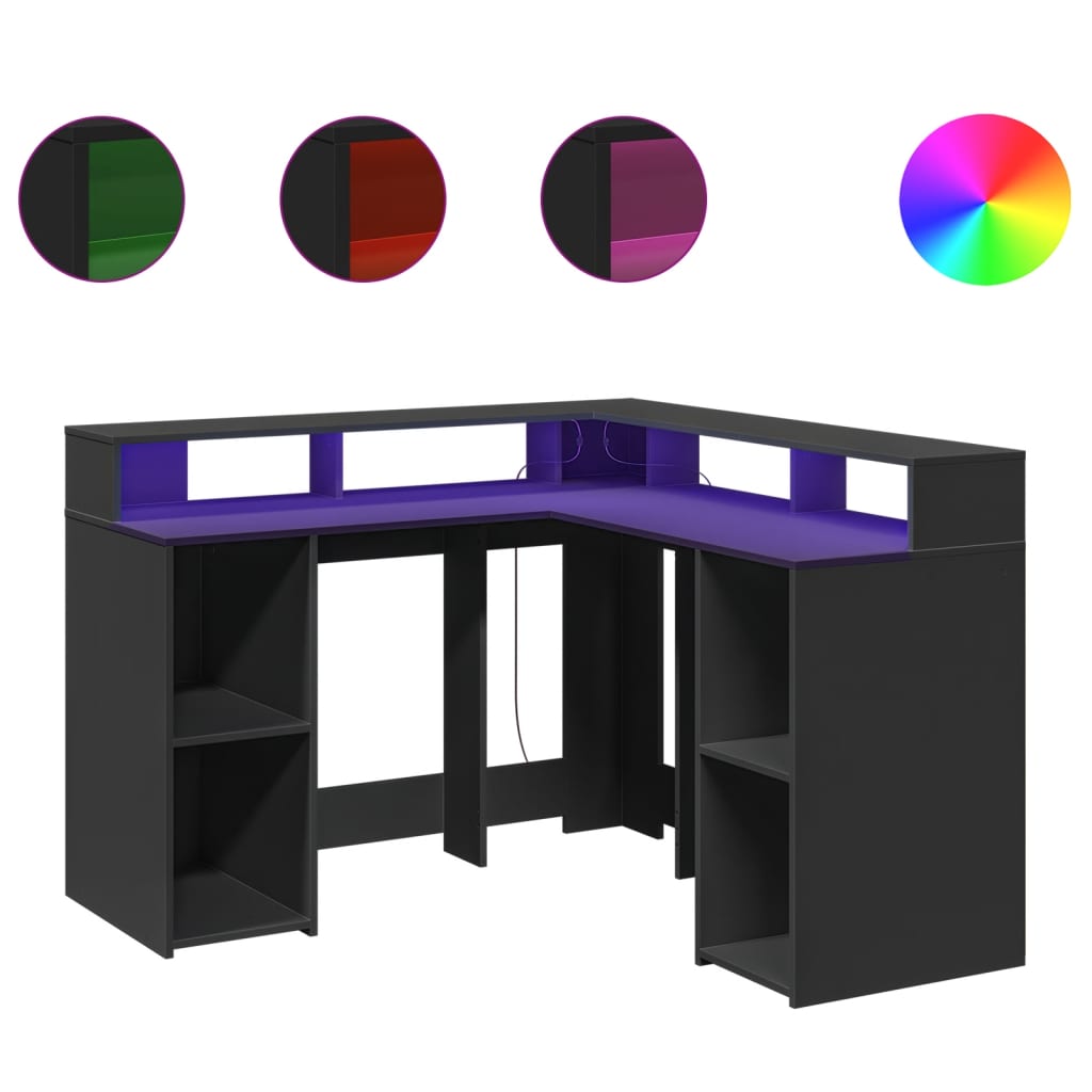 Scrivania con Luci LED Nera 130x130x91 cm in Truciolato - homemem39