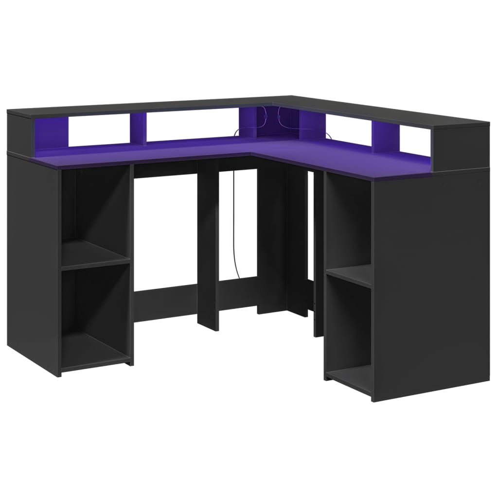 Scrivania con Luci LED Nera 130x130x91 cm in Truciolato - homemem39