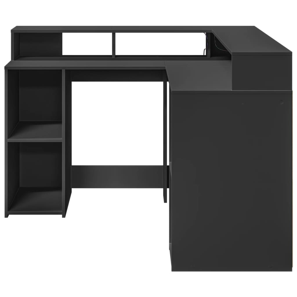 Scrivania con Luci LED Nera 130x130x91 cm in Truciolato - homemem39