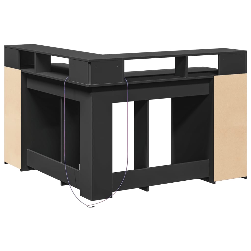 Scrivania con Luci LED Nera 130x130x91 cm in Truciolato - homemem39