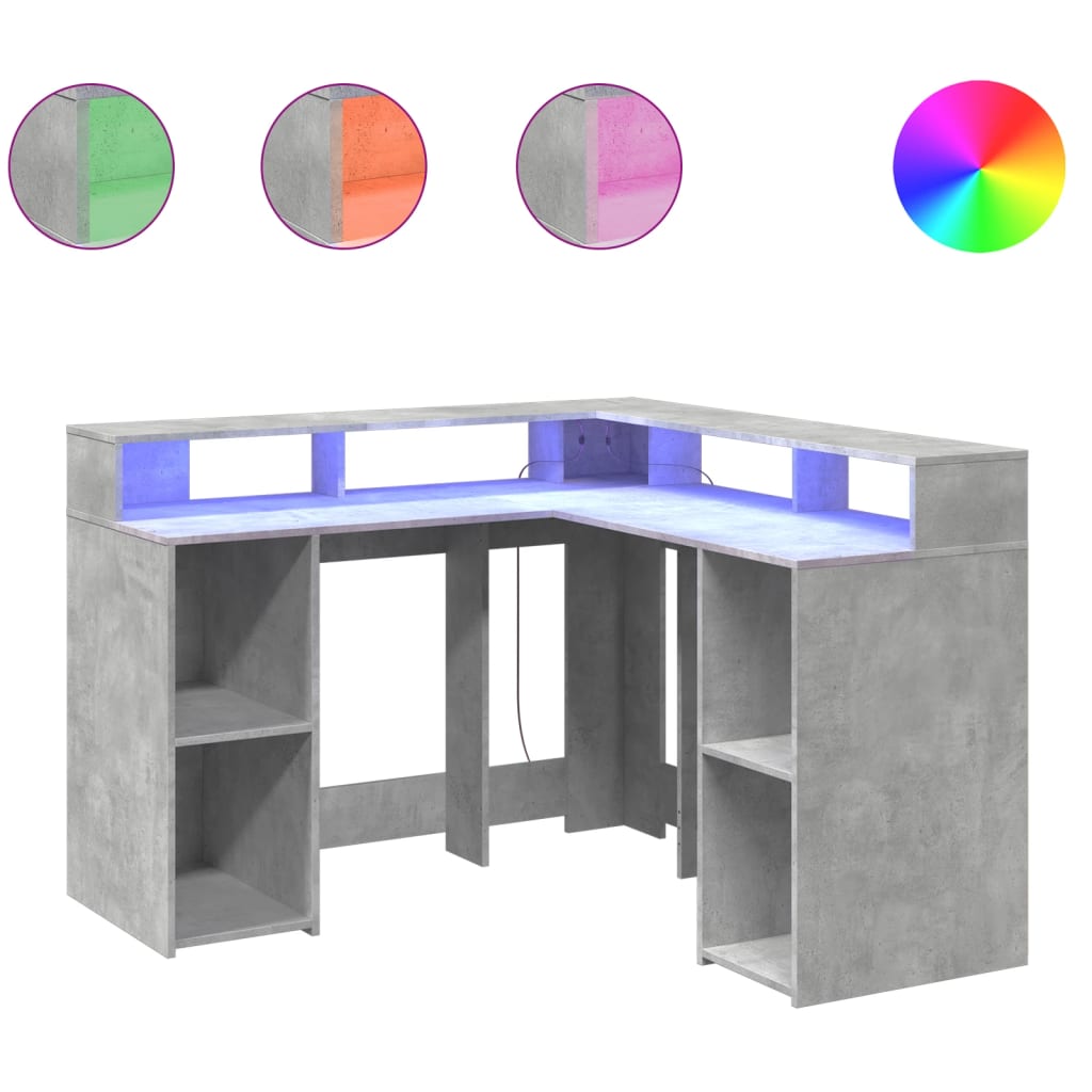 Scrivania con Luci LED Grigio Cemento 130x130x91 cm Multistrato - homemem39