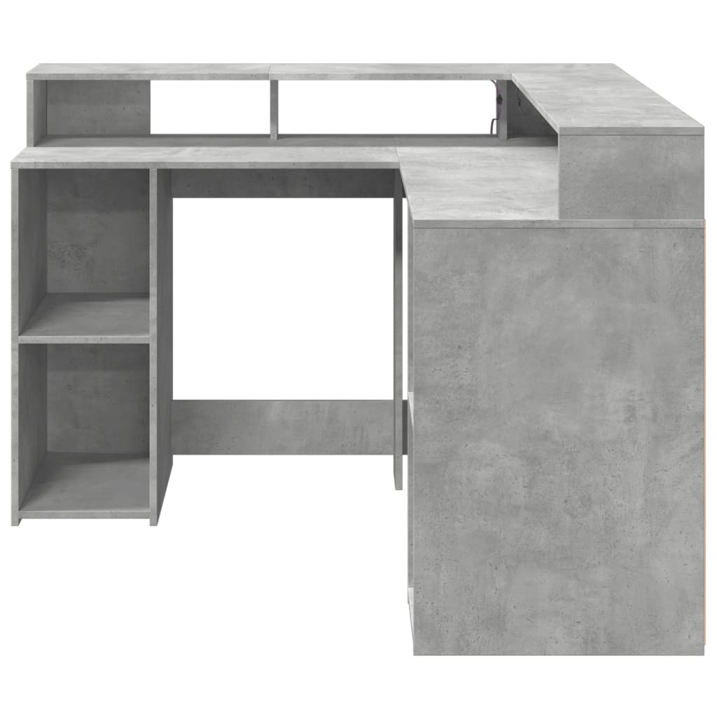 Scrivania con Luci LED Grigio Cemento 130x130x91 cm Multistrato - homemem39