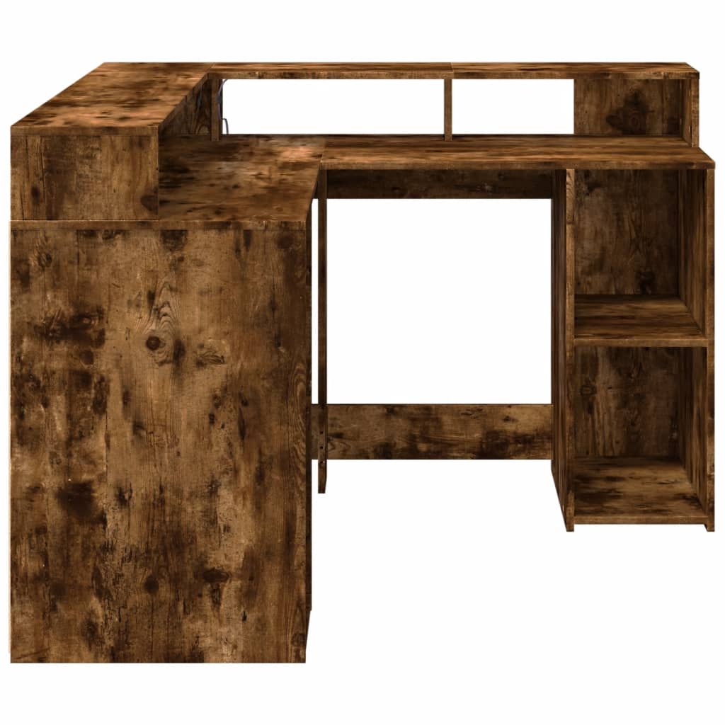 Scrivania con Luci LED Rovere Fumo 130x130x91 cm in Truciolato - homemem39