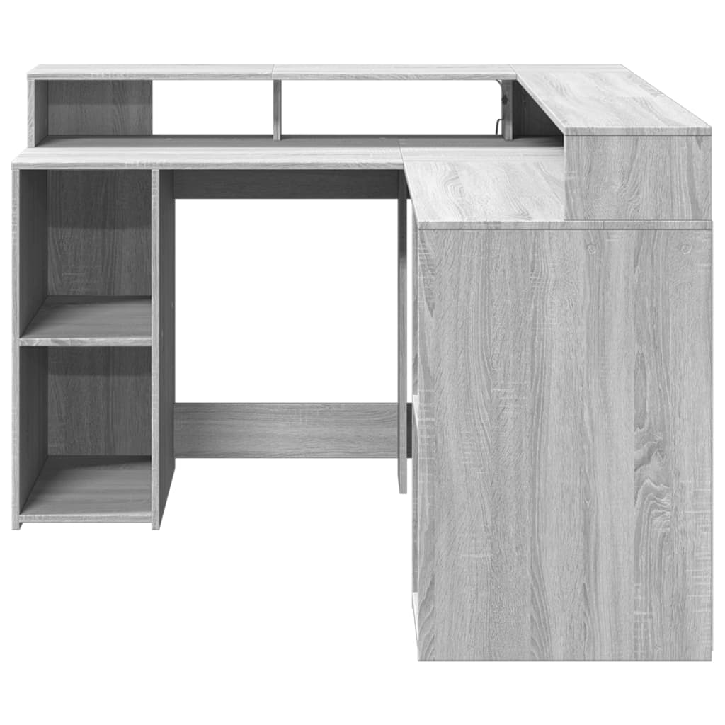 Scrivania con Luci LED Grigio Sonoma 130x130x91cm in Truciolato - homemem39