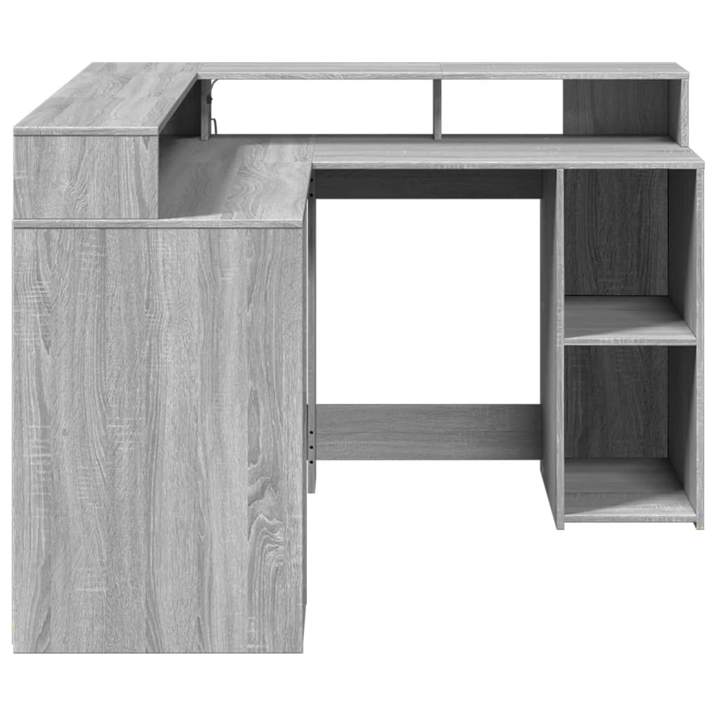 Scrivania con Luci LED Grigio Sonoma 130x130x91cm in Truciolato - homemem39