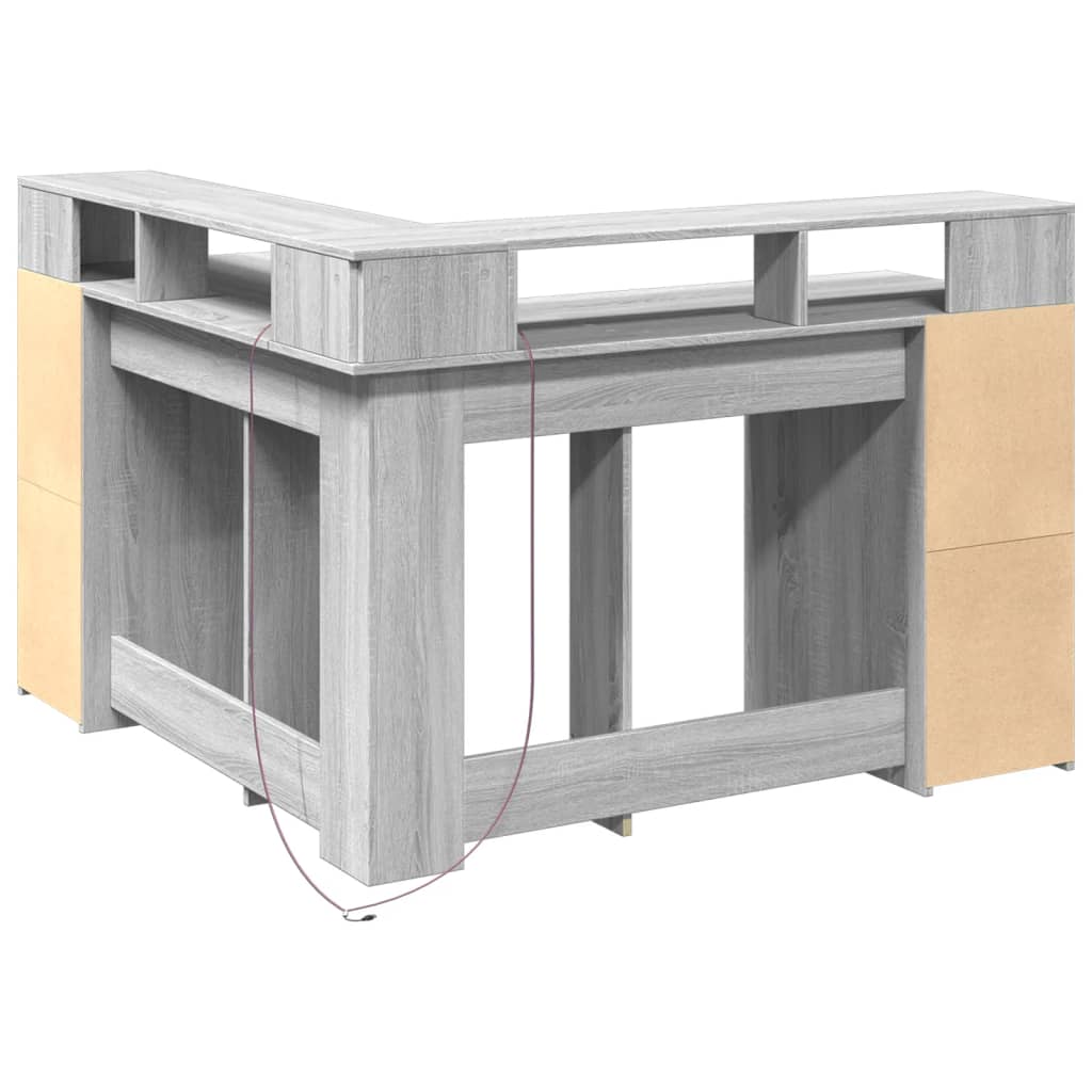Scrivania con Luci LED Grigio Sonoma 130x130x91cm in Truciolato - homemem39