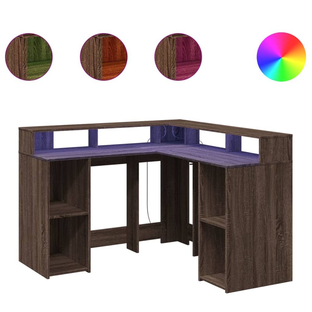 Scrivania con Luci LED Marrone Rovere 130x130x91 cm Truciolato - homemem39