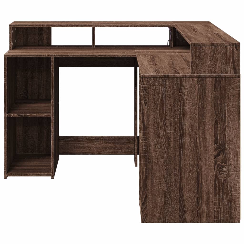 Scrivania con Luci LED Marrone Rovere 130x130x91 cm Truciolato - homemem39