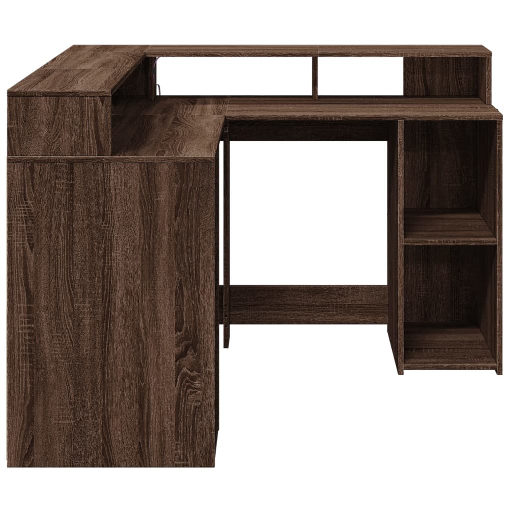 Scrivania con Luci LED Marrone Rovere 130x130x91 cm Truciolato - homemem39