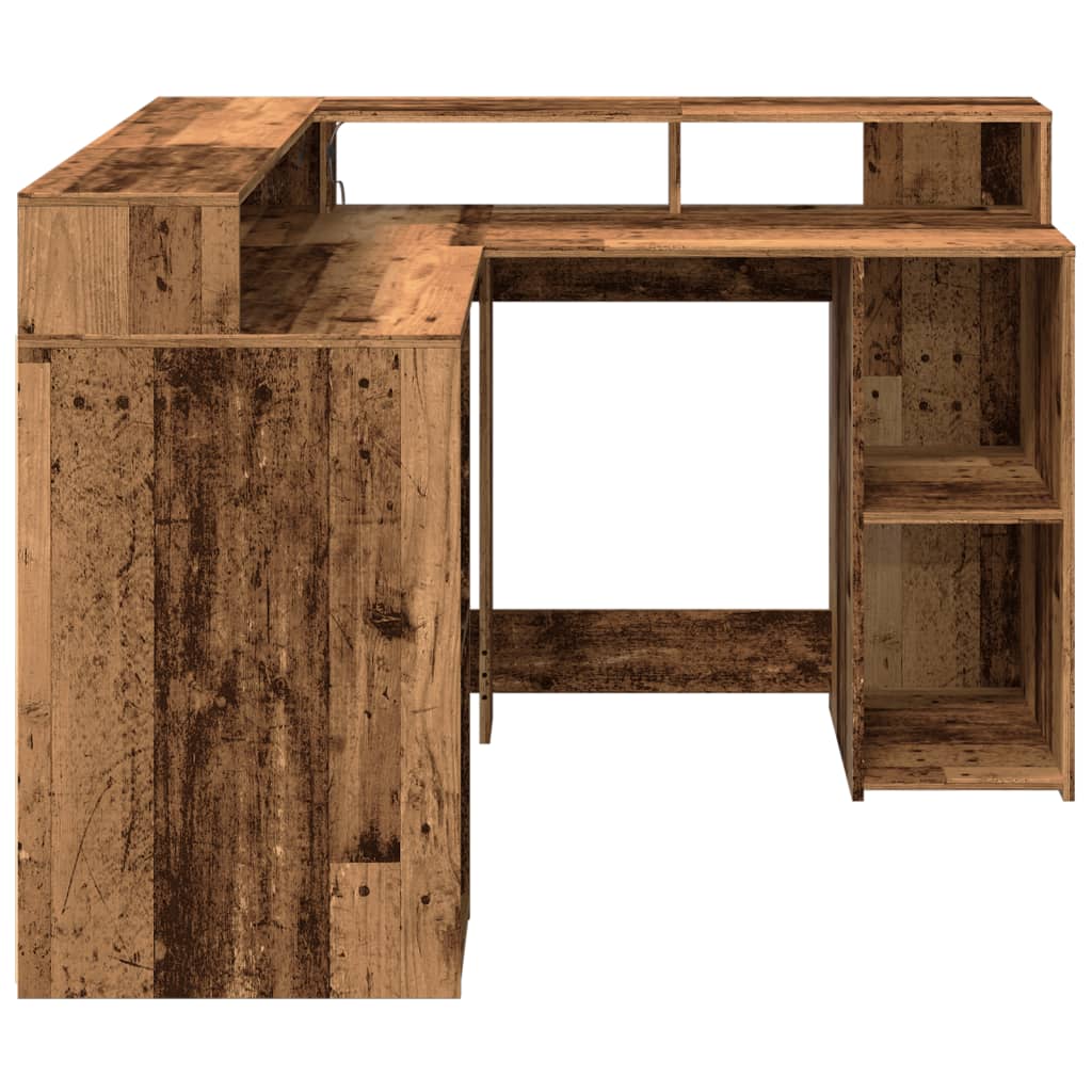 Scrivania con Luci LED Legno Antico 130x130x91 cm in Truciolato - homemem39
