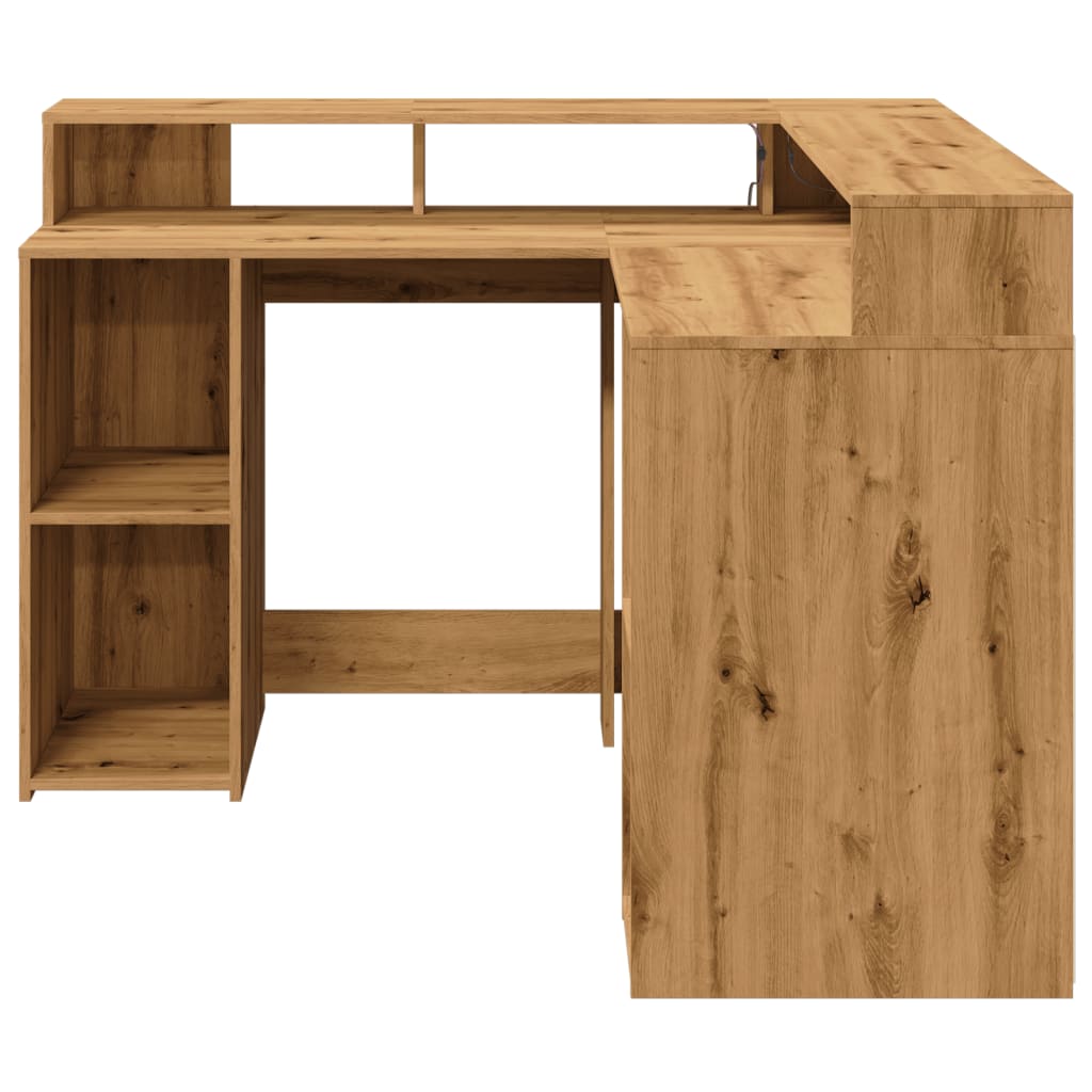 Scrivania a Luci LED Rovere Artigianale 140x55x91 cm Truciolato - homemem39