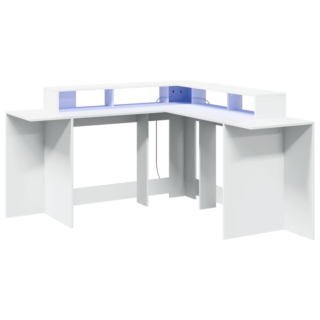 Scrivania con Luci LED Bianca 152x152x91 cm in Truciolato - homemem39