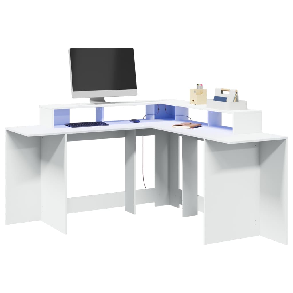 Scrivania con Luci LED Bianca 152x152x91 cm in Truciolato - homemem39