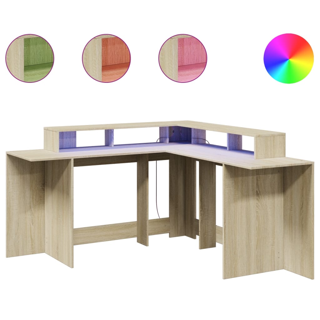 Scrivania con Luci LED Rovere Sonoma 152x152x91cm in Truciolato - homemem39