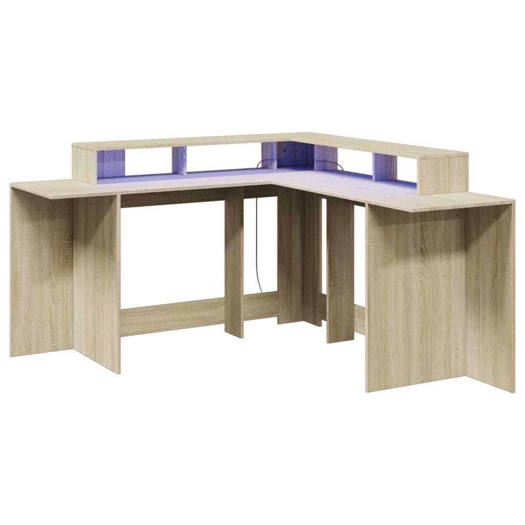 Scrivania con Luci LED Rovere Sonoma 152x152x91cm in Truciolato - homemem39