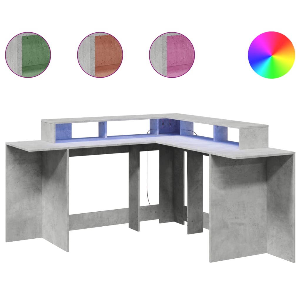 Scrivania con Luci LED Grigio Cemento 152x152x91 cm Truciolato - homemem39