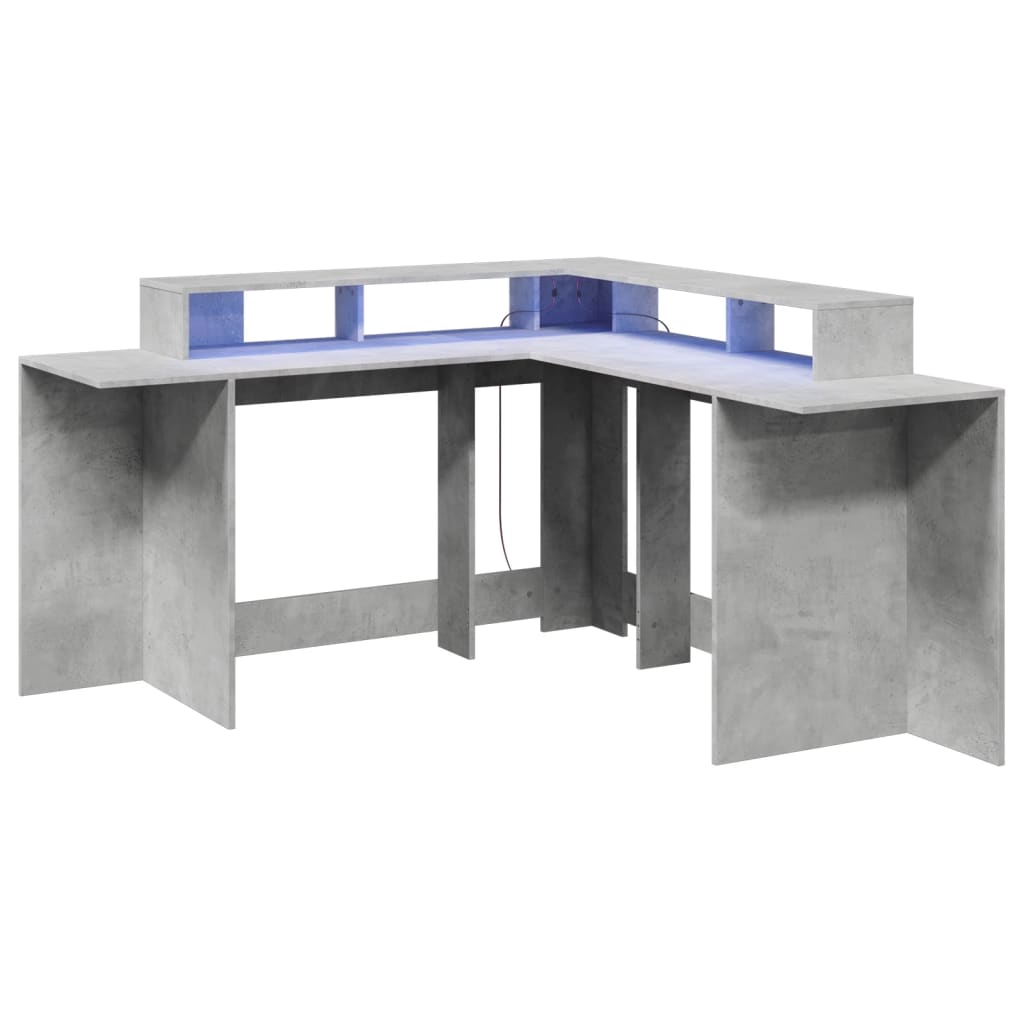 Scrivania con Luci LED Grigio Cemento 152x152x91 cm Truciolato - homemem39