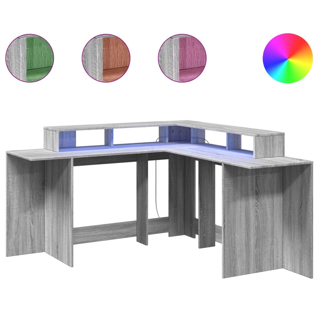 Scrivania con Luci LED Grigio Sonoma 152x152x91cm in Truciolato - homemem39