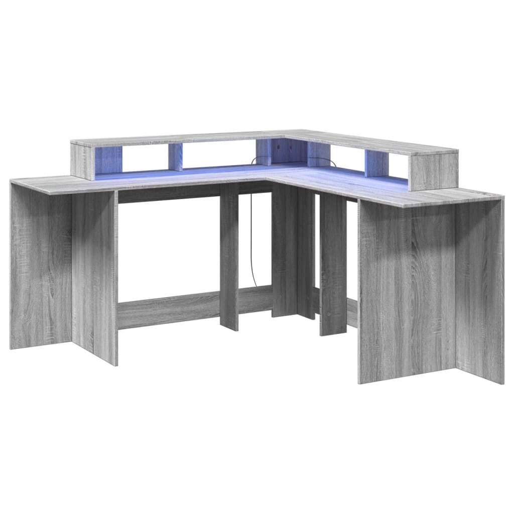 Scrivania con Luci LED Grigio Sonoma 152x152x91cm in Truciolato - homemem39