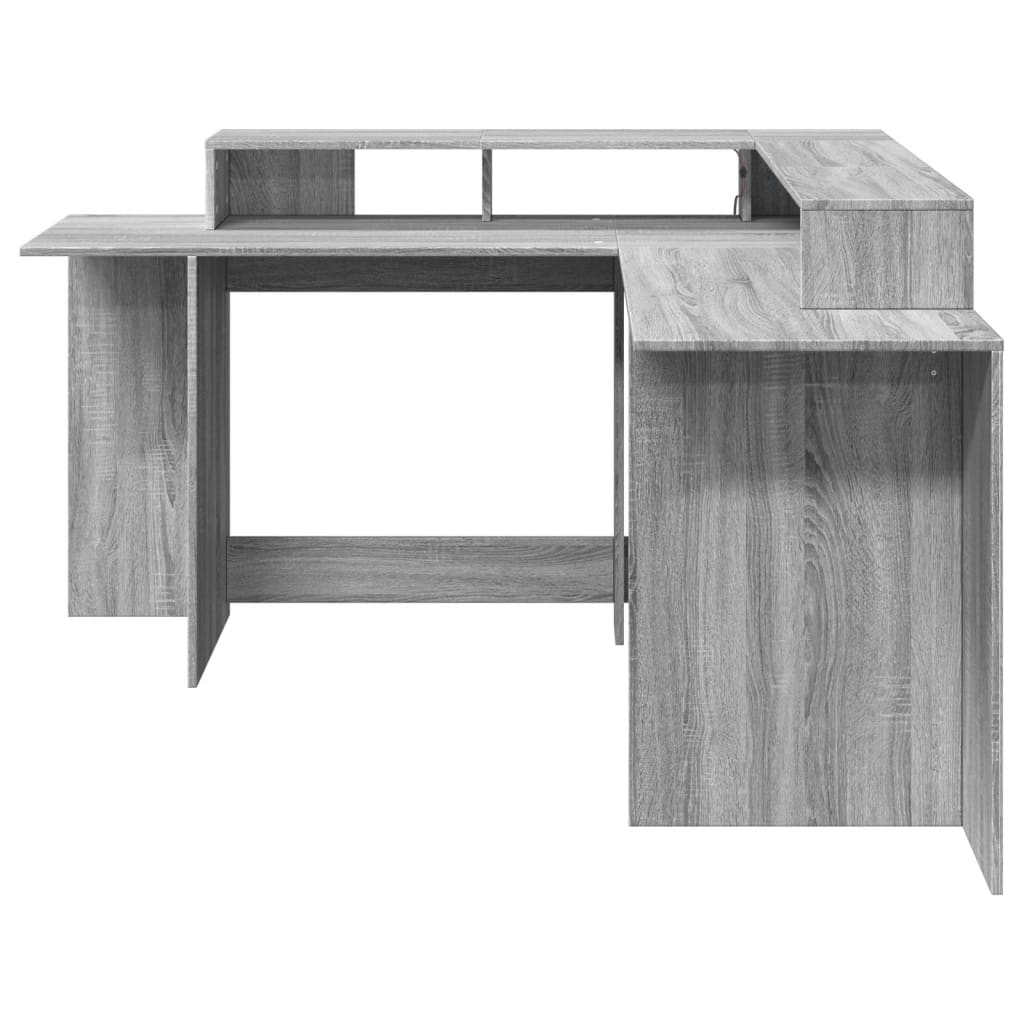 Scrivania con Luci LED Grigio Sonoma 152x152x91cm in Truciolato - homemem39