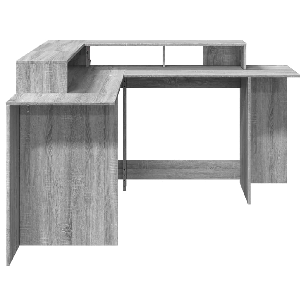 Scrivania con Luci LED Grigio Sonoma 152x152x91cm in Truciolato - homemem39