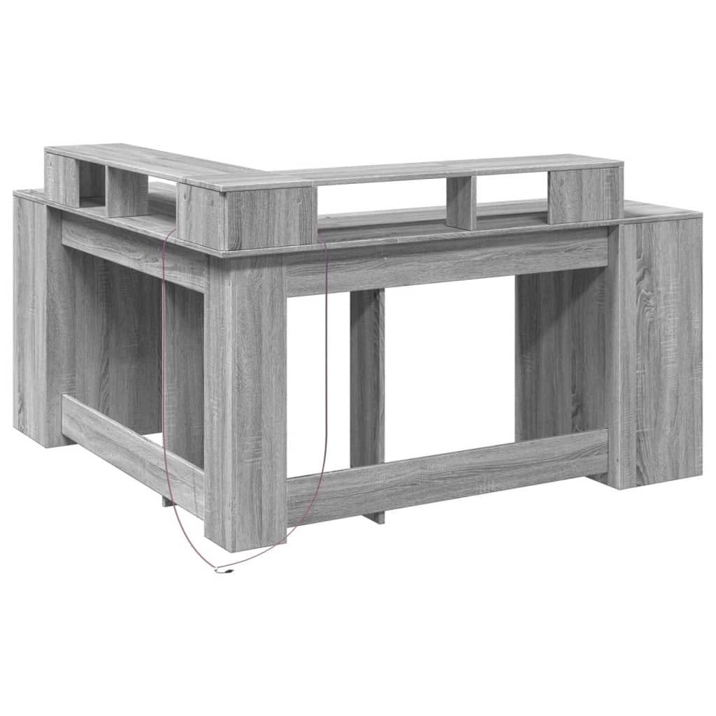 Scrivania con Luci LED Grigio Sonoma 152x152x91cm in Truciolato - homemem39