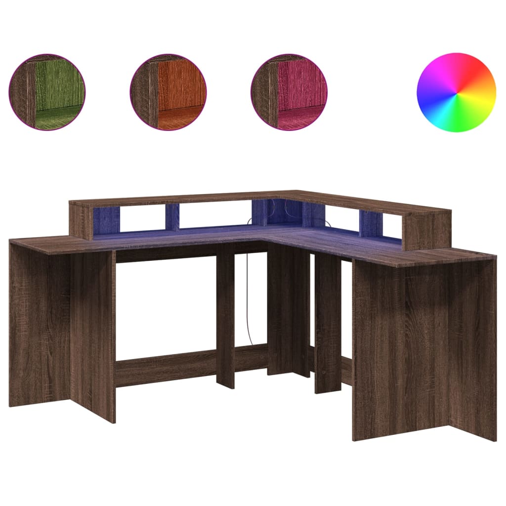 Scrivania con Luci LED Marrone Rovere 152x152x91 cm Truciolato - homemem39